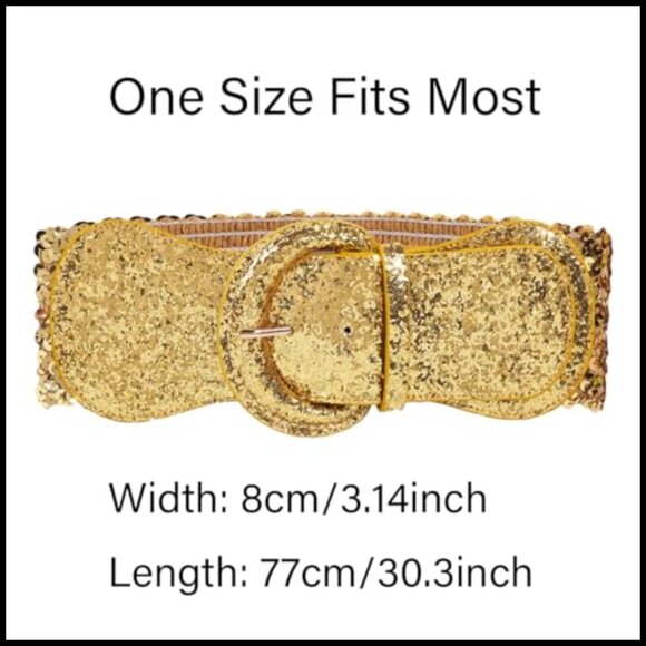 Sequin Glitter Stretch Belt Wide Buckle Vintage Y2K Chic Party Accessory main image 6